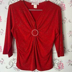 Tradition top sparkly rhinestone bling Elegant Red Blouse Rhinestone Detail